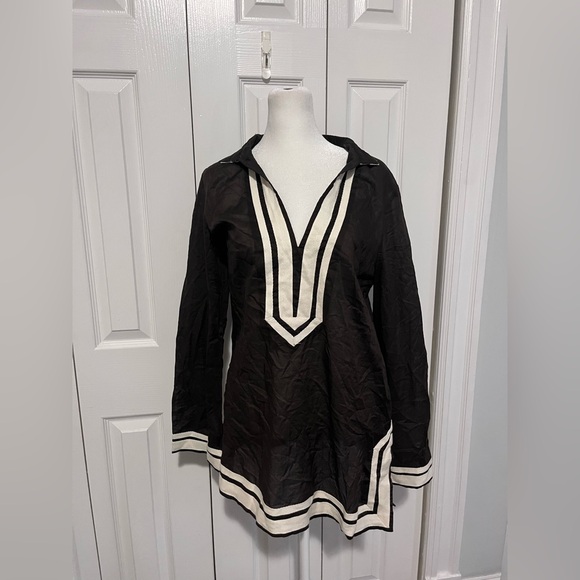 Tory Burch Tory Tunic Brown/White Size 10 New with Tags - Picture 2 of 6